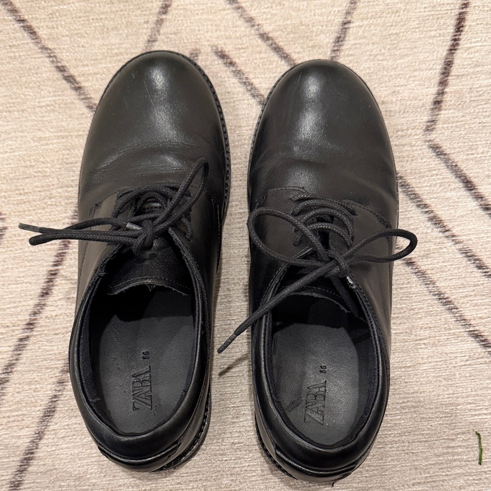Zara Boys Black Leather dress shoes size 36 U.S. kids size 4